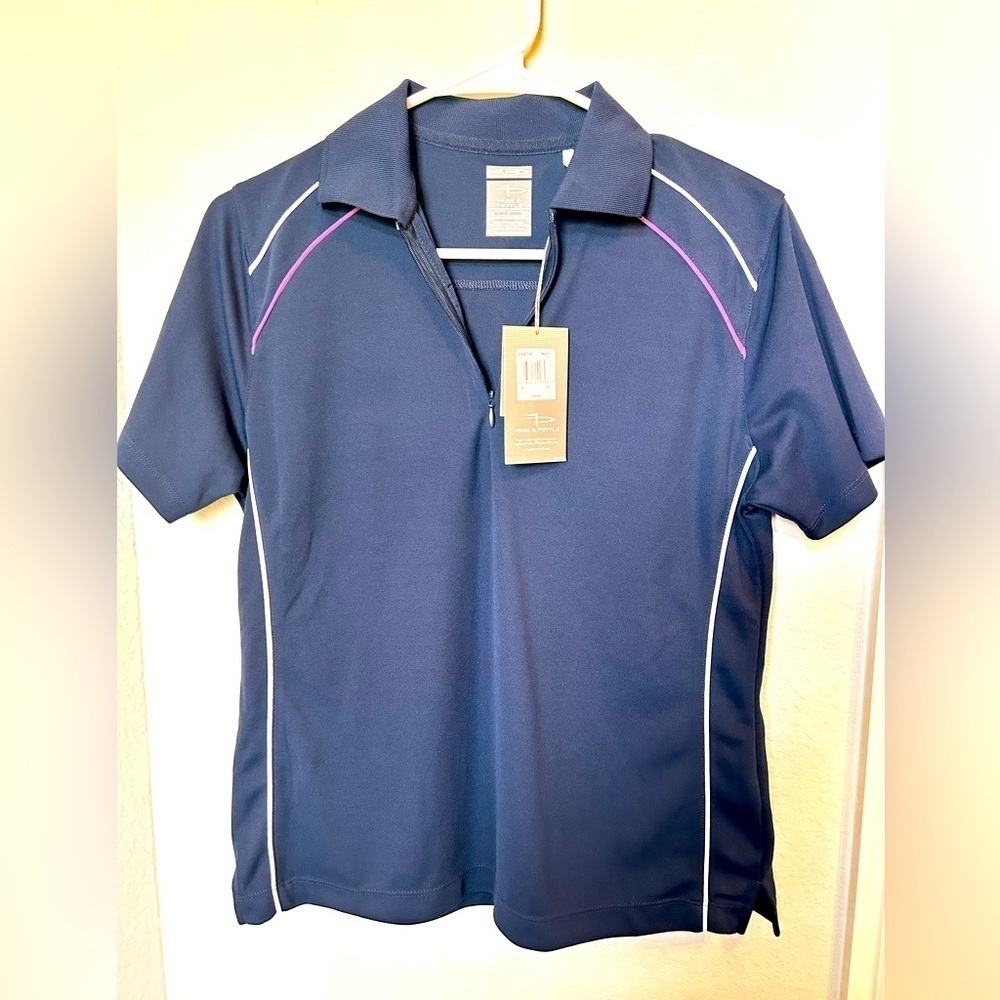 PAGE & Tuttle Blue short sleeve Women polo golf shirt, sz Small, NWT, Cool swing